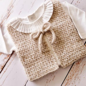 Crochet Pattern Baby Cardigan “Granite Stitch” (0–48 M) Pdf |  Merinos + Silk Mohair • FR / EN / ES | Maison Josefine (M#09)