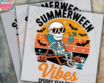 Summerween Vibes Dtf, Summerween Skeleton Dtf, Halloween Dtf, Ready to Press DTF Transfer, Iron on Decal, Direct to Film TransferRoo