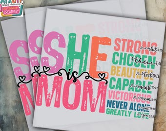 Ella es mamá DTF, Versículo bíblico DTF, Christian DTF, Transferencia DTF lista para presionar, Calcomanía para planchar, Transferencia directa a película