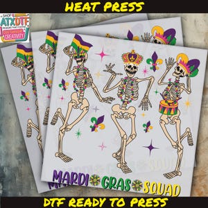 Mardi Gras Squad DTF Transfer, Mardi Gras Skeleton DTF, Ready to Press DTF Transfer, İron on Decal, Direct to Film Transfer