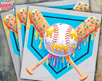 Baseball Drip Dtf, Baseball Transfer, Ice Cream Drip Ready to Press DTF Transfer, Iron on Decal, Direct to Film Transfer