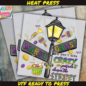 Mardi Gras DTF, Mardi Gras DTF Transfer, Ready to Press DTF Transfer, Iron on Decal, Direct to Film Transfer