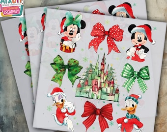Disney Christmas Bow DTF, transferencia DTF navideña, transferencia DTF lista para presionar, calcomanía para planchar, transferencia directa a película