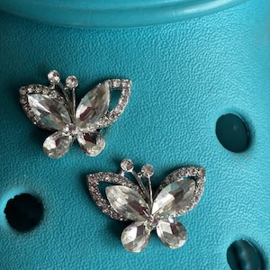 2 Diamond Gem Butterflies Shoe Charms For Crocs.