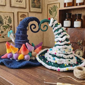 Patrón de gorro de bruja a crochet, tutorial de gorro estilo cottagecore con estampado de setas del bosque para festivales (descarga digital)
