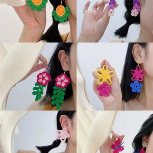 Bundel haakpatronen voor oorbellen, sieraden met bloemen en vlinders (PDF), tutorial voor zomeraccessoires (digitale download)