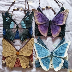 Patrón de bolso de alas de mariposa de ganchillo, tutorial para bolso con correa de perlas Fairycore (descarga digital)