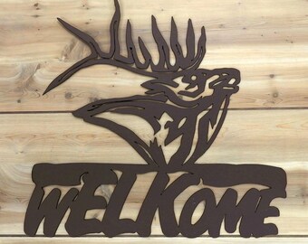 Elk Metal Welcome Sign wELKome Brown