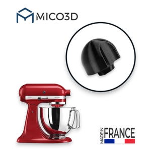 May include: A red stand mixer with a stainless steel bowl and a black, dome-shaped attachment shown in a circular inset. The image includes the text MICO3D and MADE IN FRANCE with a blue, white, and red flag graphic.
