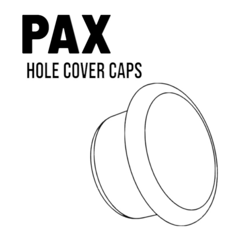 K&ouml;nnte beinhalten: Schwarz-wei&szlig;e Strichzeichnung einer Lochabdeckkappe. Der Text "PAX" steht &uuml;ber dem Text "HOLE COVER CAPS". Die Kappe ist kreisf&ouml;rmig mit einem erh&ouml;hten Rand.