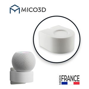 May include: A white wall mount for a spherical smart speaker, featuring a circular recessed top surface. The MICO3D logo is visible at the top, and a Made in France label with the French flag is at the bottom right corner of the image.