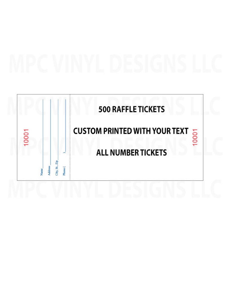 250 RAFFLE TICKETS Custom Printed Numbered Raffle Tickets Fundraiser ...