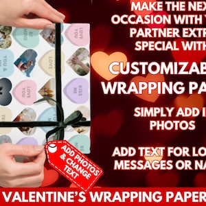 Customizable Valentine&#39;s Day Photo Wrapping Paper Template | Editable Anniversary Love Gift Wrap Digital Download Link | Amor Papel Regalo