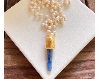 Kyanite Spike and Freshwater Pearl Necklace