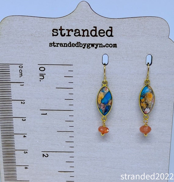 Oyster Shell and Sunstone Earrings