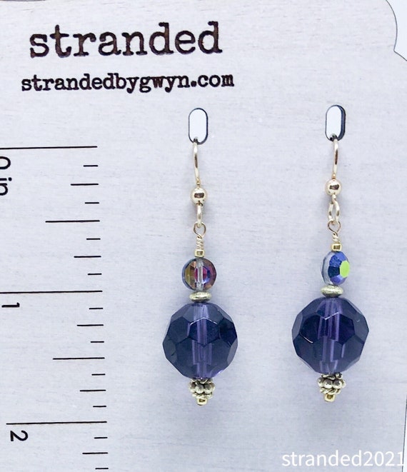 Purple Crystal Quartz and Swarovski Crystal Earrings