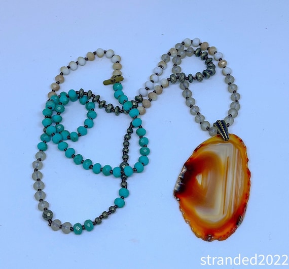 Agate Slice and Mixed Bead Necklace