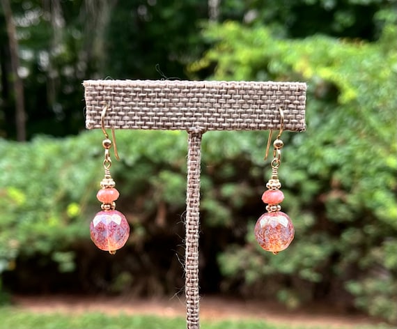 Sunstone and Czech Glass Earrings