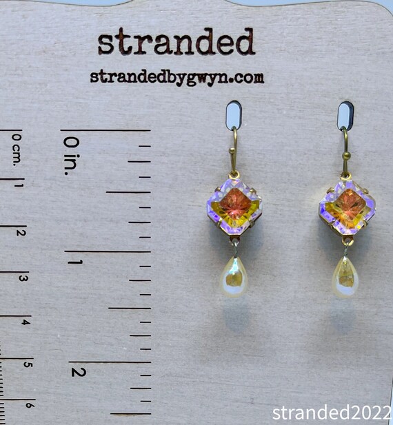 Etched Crystal and Vintage Pearl Earrings