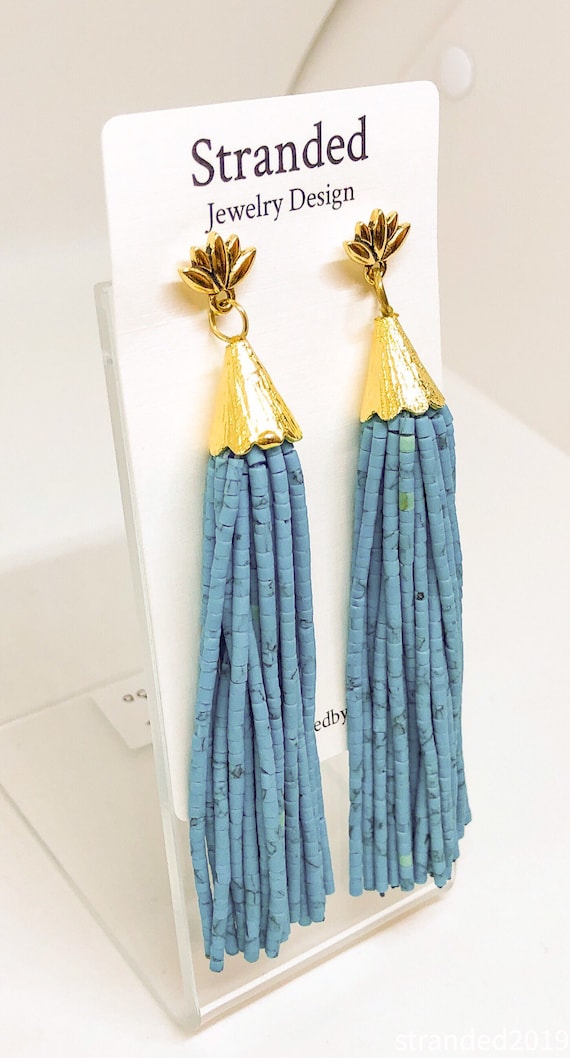 Turquoise Beaded Tassel Earrings