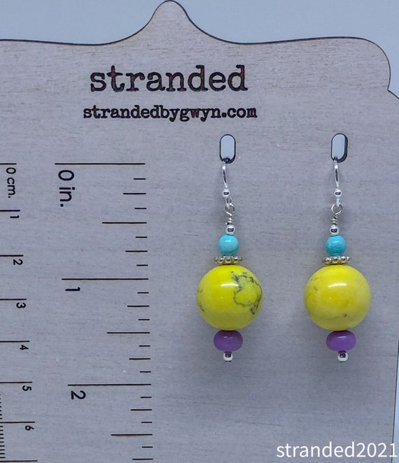 Yellow and Blue Howlite Earrings