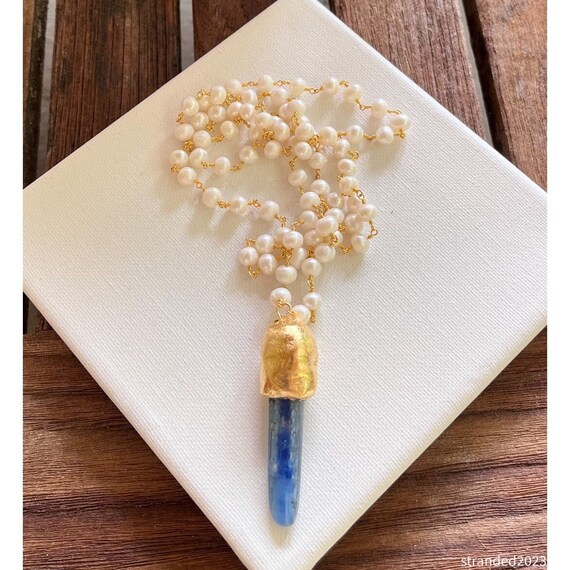 Kyanite Spike and Freshwater Pearl Necklace