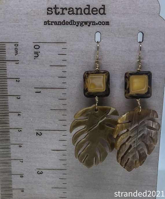 Acetate Monstera Leaf and Glass Earrings