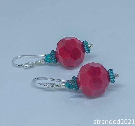Red Quartz and Patina Sterling Silver Earrings