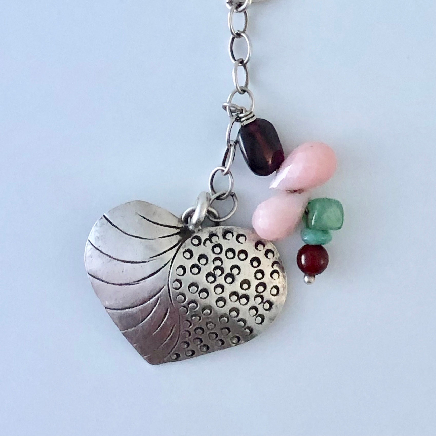 with crystals beaded peyote stitch bail Heart Charm necklace pendant sterling silver