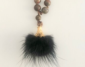 Mala Crazy Lace Agate Necklace Fur tassel