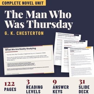 Peut inclure: Une unité de roman complète pour The Man Who Was Thursday de G. K. Chesterton, comprenant 122 pages, 3 niveaux de lecture, 9 corrigés et un diaporama de 31 diapositives. Le matériel pédagogique inclut des questions de compréhension et d'analyse.