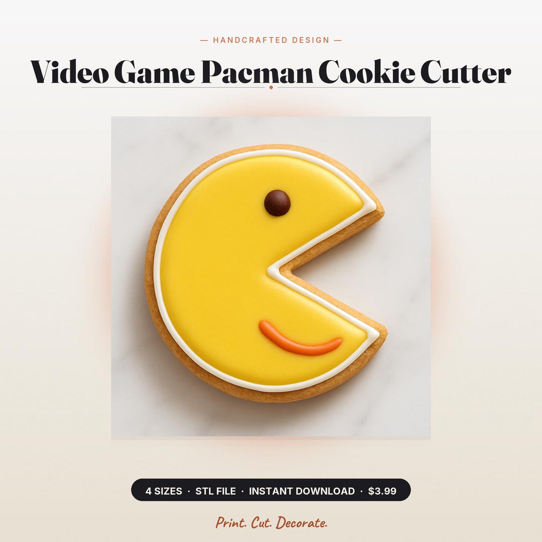 Game Pacman Cookie Cutter STL File | 4 Sizes (2.5