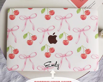 Pink Cherry Bow New Pro Mac Protective Case Personalized Name For Macbook Air 11/13 Pro13/14/15/16 Apple Laptop 2025 2024 2023 Macbook Cover