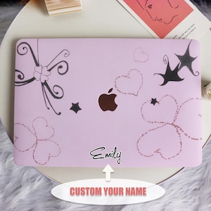 Paarse Lijntekening Nieuwe Mac Beschermhoes Gepersonaliseerde Naam Voor Macbook Air 11/13/15, Pro14/15/16 Apple Laptop 2025 2024 Macbook Cover