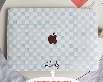 Blue Checkered New Pro Mac Protective Case Personalized Name For Macbook Air 11/13 Pro13/14/15/16 Apple Laptop 2025 2024 2023 Macbook Cover