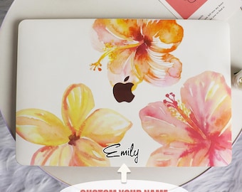 Orange Flowers New Mac Protective Case Personalized Name For Macbook Air 11/13/15,Pro14/15/16 Apple Laptop 2025 2024 Macbook Cover