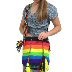 Handmade Wayuu Bag: Rainbow Pride Crochet Mochila