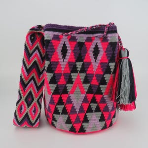 Wayuu Bag Large Handmade Crochet Bucket Bag Woven Crossbody Purse Colombian Mochila Boho Shoulder Bag Festival Market Travel Tote
