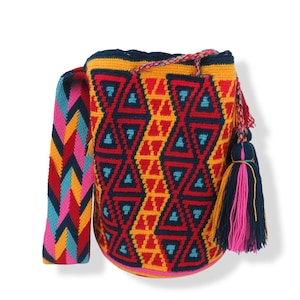 Handmade Wayuu Mochila Bag: Large Colombian Crochet Shoulder Bag