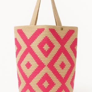 Unique Handmade Wayuu tote Bag – Colombian Artisan Tote, Colorful pink Boho Shopper, Perfect Gift, Durable & Stylish made to order