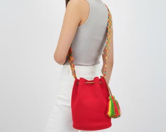 Handmade Red Wayuu Bag Crochet Mochila Colombian Shoulder Bag Boho Crossbody Purse