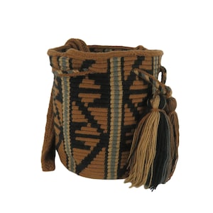 Wayuu bag small size geometric design handmade with exclusive original bag Colombian mochila crochet shoulder bag nature inspired tassels