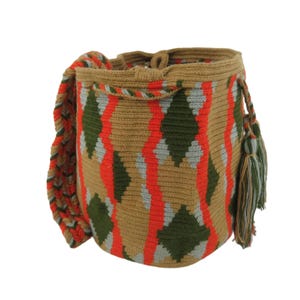Wayuu bag small size geometric design handmade with exclusive original bag Colombian mochila crochet shoulder bag nature inspired tassels