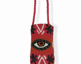 Handmade Wayuu Crochet Cell Phone Bag: Evil Eye Crossbody Purse