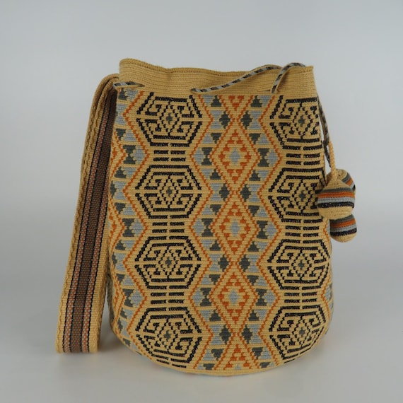 Mochila Wayuu hecha a mano: bolso cruzado de crochet, bolso