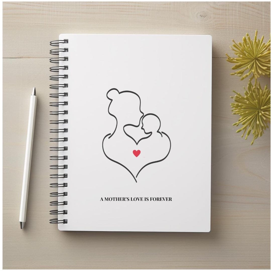 Mom Notebook Design Mom & Child Notebook With Heart, New Mom Journal, Mother's Love Journal ...