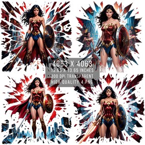 4 PNG W femmes super-héros Fan art effet éclaboussures et verre | Style bande dessinée | Fichier PNG Transparent W-Woman à téléchargement numérique par sublimation