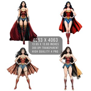 4 PNG W femmes super-héros Fan art Justice League style bande dessinée Fichier PNG W-femme PNG transparent pour téléchargement numérique par sublimation