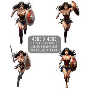 4 PNG W femmes super-héros Fan art Justice League style bande dessinée Fichier PNG W-femme PNG transparent pour téléchargement numérique par sublimation
