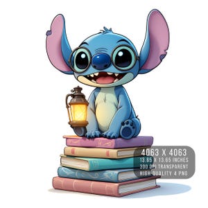 4 PNG Stitch bibliotecario leyendo un libro Diseño digital Archivo PNG para sublimación - Alta resolución - Descarga PNG digital instantánea